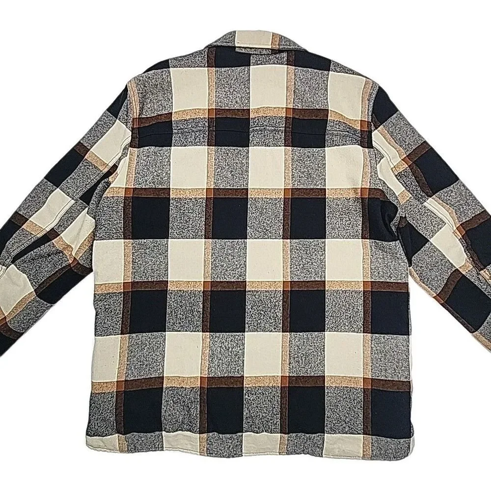 Levi Strauss Jacket Coat Quilt Lined Men Sz XL Zip Button Blue Tan Plaid Pockets
